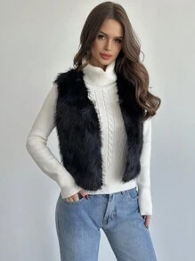 Firerie 新品秋冬简约优雅性感黑色蓬松无袖背心，时尚派对和日常穿着 - 黑色 - 查看 5