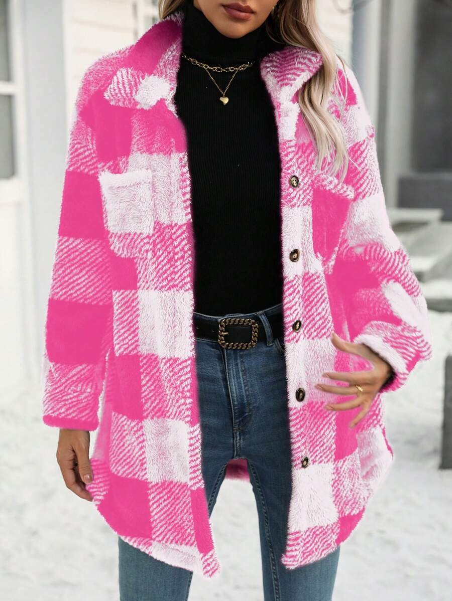 SHEIN LUNE معطف صوفي بأزرار كاجوال، ملابس حرارية لفصل الخريف/الشتاء