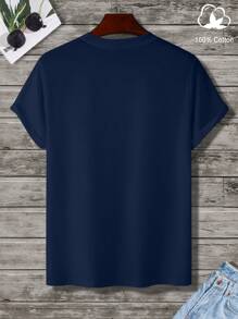 Manfinity Homme 男士卡通印花圆领休闲短袖 T 恤 - 藏蓝色 - 查看 2