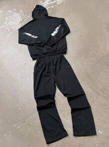 Manfinity EMRG 男士运动服、男士两件套服装、男士服装、运动衫和运动裤套装、男友礼物、圣诞礼物、男士街头风格服装、男士服装 - 黑色 - 查看 2