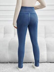SHEIN Maternity Elastic Skinny Jeans, Blue - Blue - View 2