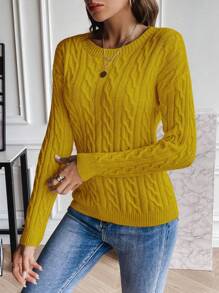 SHEIN PETITE Casual Solid Color Drop Shoulder Sweater, Suitable For Autumn And Winter