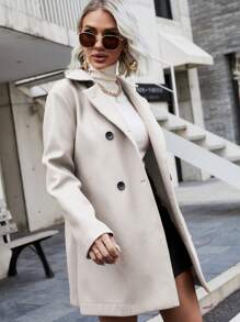 SHEIN Clasi Abrigo unicolor de doble botonadura