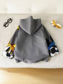 1pc Young Boys Casual Hooded Thick Warm Padded Coat With Cartoon Dog Print, Loose Hoodie & Sweatpants Set, For Autumn And Winter - Multicolor - View 2