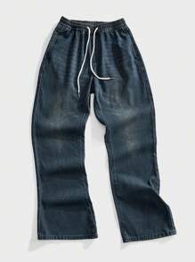 Forever 21 Men's Wide Flare Jeans In Midwash Blue Fall/Winter - Dark Wash - View 1