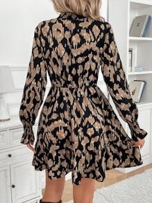 SHEIN Frenchy 1pc Women Leopard Print Stand Collar Long Sleeve Fashion Mini Dress, Autumn