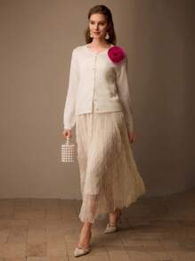 MOTF CONTRAST STEREO FLOWER DROP SHOULDER OVERSIZE CARDIGAN - Apricot - View 8