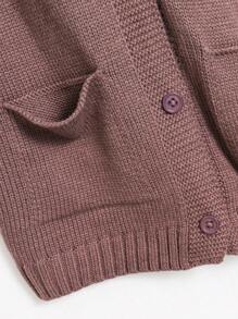 Tween Boy Textured Panel Pockets Knit Cardigan, Warm For Autumn/Winter