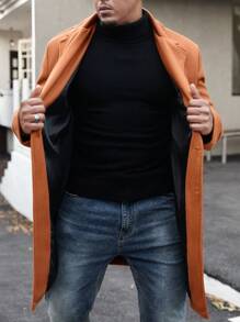 Manfinity Homme Men's Solid Color Lapel Neck Button-Front Long Sleeve Casual Overcoat - Brown - View 6