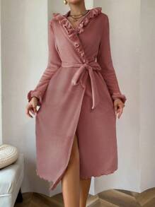 Hooded Fleece Robe For Women Holiday Season - Dusty Pink - View 4