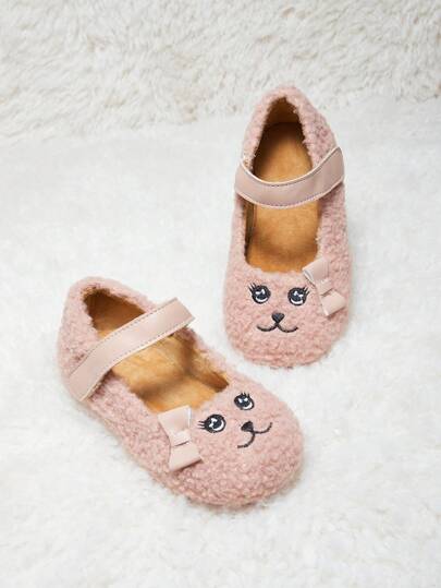 Autumn/Winter Casual Cute Cartoon Dog Plush Lined Warm Flat Sandals For Toddler Girls & Infants