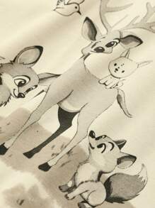 DAZY Cute Deer Graphic Loose Top & Plaid Pajama Pants Two-Piece Loungewear Set