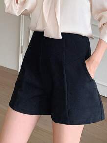 DAZY Women's Casual Simple Solid Color High Waist Shorts,Fall Clothes - Navy Blue - View 4