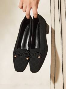 CUCCOO BASICS Squared Toe High Heel Butterfly Decor Casual Loafers For Women Valentines - Black - View 1