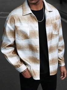 Manfinity Homme 男士条纹长袖单排扣口袋休闲大衣秋冬季彩色图案大衣，适合朋友、丈夫、男朋友的礼物 - 彩色 - 查看 2