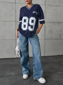 Cottnline Short Sleeve T-Shirt Simple And Stylish - Navy Blue - View 6