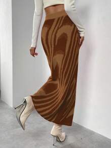 Chiquease Women High Waist Fitted Printed Sweater Skirt, Elegant Design - Multicolor - View 2