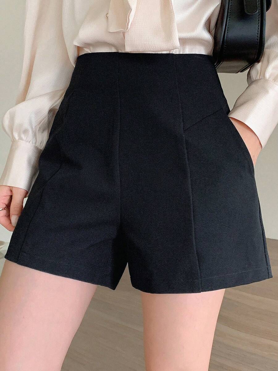 DAZY Women's Casual Simple Solid Color High Waist Shorts,Fall Clothes - Navy Blue - View 1