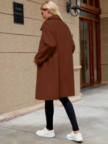 SHEIN LUNE Women's Plain Single-Breasted Long Sleeve Casual Commuter Trench Coat, Autumn - Brown - View 2