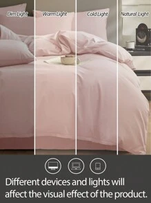 3件套100%涤纶纯色被套组（1个被套和2个枕套），四季皆宜的现代涤纶床上用品套装