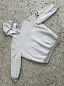 SHEIN Teen Girl Knitted Heather Grey Numeric & Letter Print Casual Sweatshirt - Multicolor - View 2