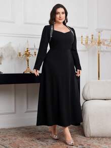 Modelyn Vestido largo elegante con decoración de cristal para tallas grandes en otoño
