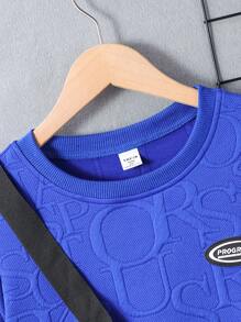 SHEIN Explorewe Tween Boy 3pcs Set: Letter Textured Hoodie, Sweatpants, Backpack - Blue - View 4