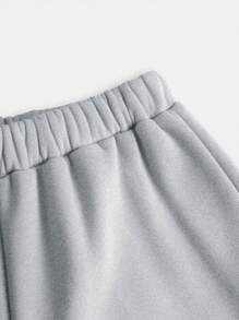SHEIN Tween Girl 2 件套针织纯色字母印花连帽运动衫和宽松长裤休闲装 - 淺灰色 - 查看 8
