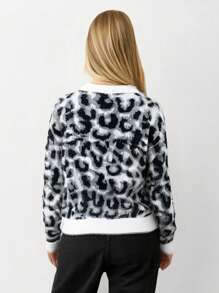 SHEIN Unity Women Leopard Print Crew Neck Long Sleeve Casual Sweater Knit Pullover Fall Winter - Multicolor - View 2