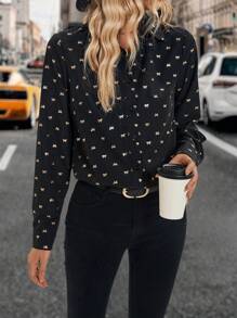 Chiquease Glossy Butterfly Print Shirt, Versatile For Back To School Season - Black - View 5