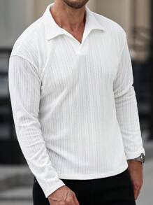 Manfinity CasualCool Chemise polo à manches longues de base avec col, texture côtelée, décontractée pour homme, pour sortir, pour le mari