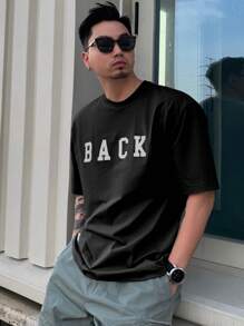 DAZY Camiseta casual de hombre con gráfico de letra simple, minimalista y de moda para uso diario, verano