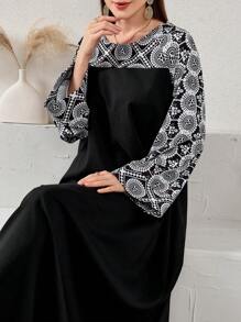 Al Najma 拼布印花优雅圆领连衣裙