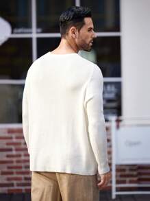 Manfinity RelaxMax Men's Plain Solid Color Plain Casual Crew Neck Casual Pullover Long Sleeve Sweater, Versatile For Autumn/Winter, For Going Out - White - View 2