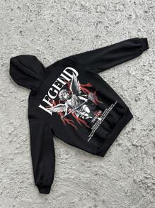 SHEIN Tween Boy Loose Casual Sweatshirt With Graphic Pattern - Black - View 1