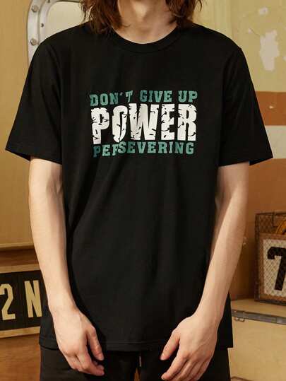 Manfinity Sport Corelite Boyfriend Style Men's Slogan Print Short Sleeve Activewear T-Shirt Gym Clothe Hiking Outfit Cropped Undershirt