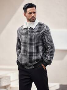 Manfinity Homme Chaqueta casual de hombre con cuello a cuadros y bloques de color, chaqueta ligera y colorida a cuadros para salir, ideal para otoño, regalos para amigos, esposo, novio