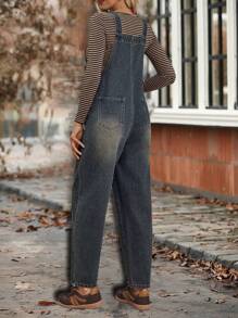 EMERY ROSE Women's Solid Color Pocket Casual Dungarees/Overalls, Autumn