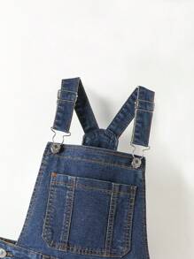 SHEIN Sparklyn Tween Girl Y2K Retro Washed Adjustable Strap Denim Flare Pants Summer Holiday - Dark Wash - View 4