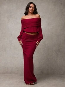 SHEIN BAE 1 pieza Falda larga y elegante de ajuste slim con pliegues en la cintura, de color liso para mujer
