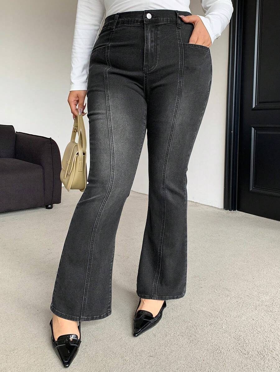 DAZY Jeans skinny évasé avec poches et déchirures, grande taille - Noir - Voir 1