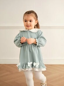 Souflis Souflis Baby Girls Floral Ruffle Collar Long Sleeve Elastic Waist Flared Hem Princess Dress, Cute & Fashionable For Spring/Autumn