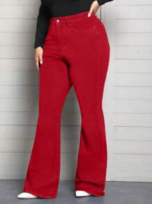 EMERY ROSE Quần Jeans Ống Loe Ôm Sát Màu Đỏ Co Giãn Cho Nữ Cỡ Lớn - Đỏ - Xem 5