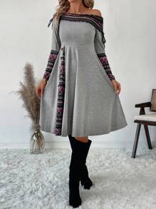 EMERY ROSE Vestido de longitud media casual de mujer con estampado geométrico de retazos, para otoño/invierno
