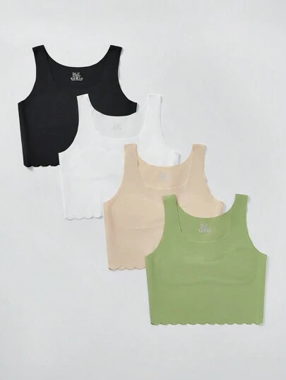 SHEIN Conjunto de 4 piezas de ropa interior de top sin costuras y ajustada, cómoda para niñas preadolescentes