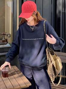 DAZY Women Oversized Off Shoulder Letter Print Sweatshirt