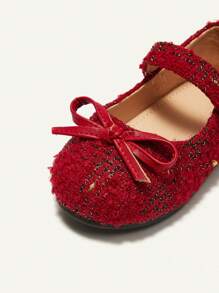 Cozy Pixies 1 双可爱女孩蝴蝶结格子红色钩环平底休闲鞋，公主风格适合所有季节 - 紅色 - 查看 5