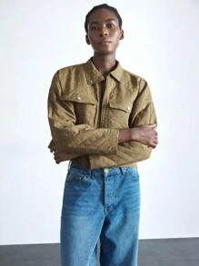 Maija Women's Solid Color With Pockets Metal Buckle Front Loose Long Sleeve Padded Coat, Early Spring / Winter Festival