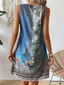 EMERY ROSE Vestido de verano sin mangas para mujer con estampado floral para vacaciones - Azul - Ver 2