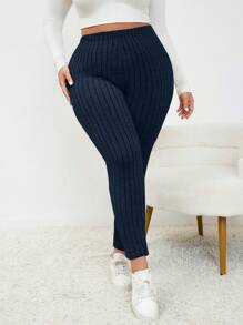 SHEIN Frenchy Quần legging thời trang thường ngày cỡ lớn cho nữ, thích hợp mặc hàng ngày - Màu xanh hải quân - Xem 4